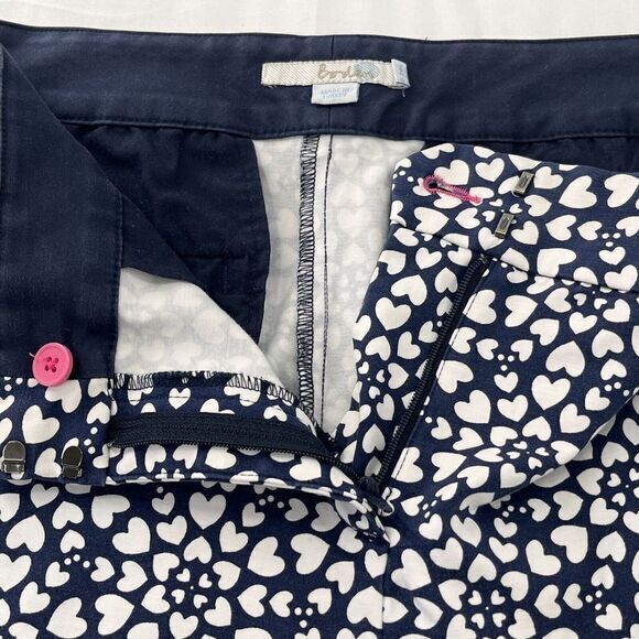 BODEN Chino Pants Navy White Size 8L (Tall) Stretch Heart Print Front Pockets - Picture 9 of 13